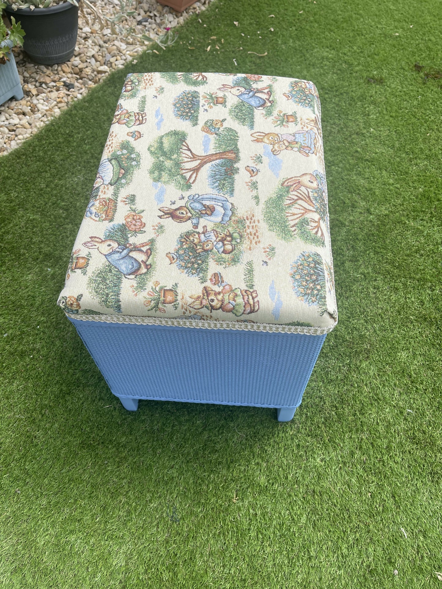 Peter Rabbit bijou Ottoman - blue paint foam and interliner all new