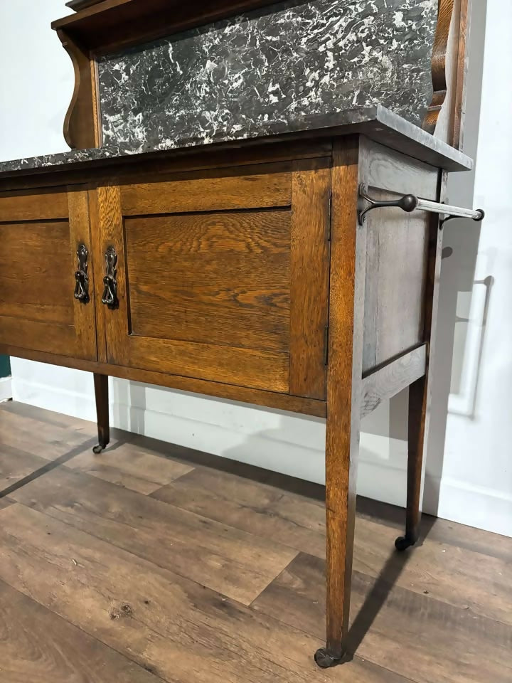 Antique Framed Oak Washstand with Marble Top & Back3