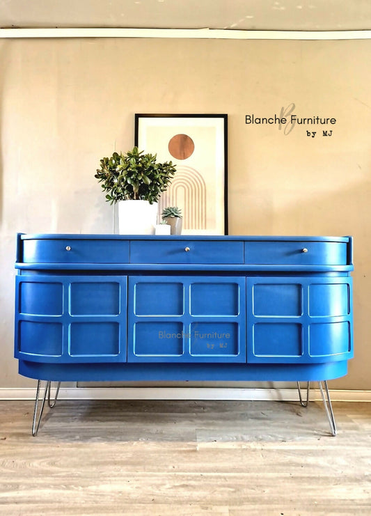 Luxurious Large Curved Sideboard, by Nathan in Lake Blue