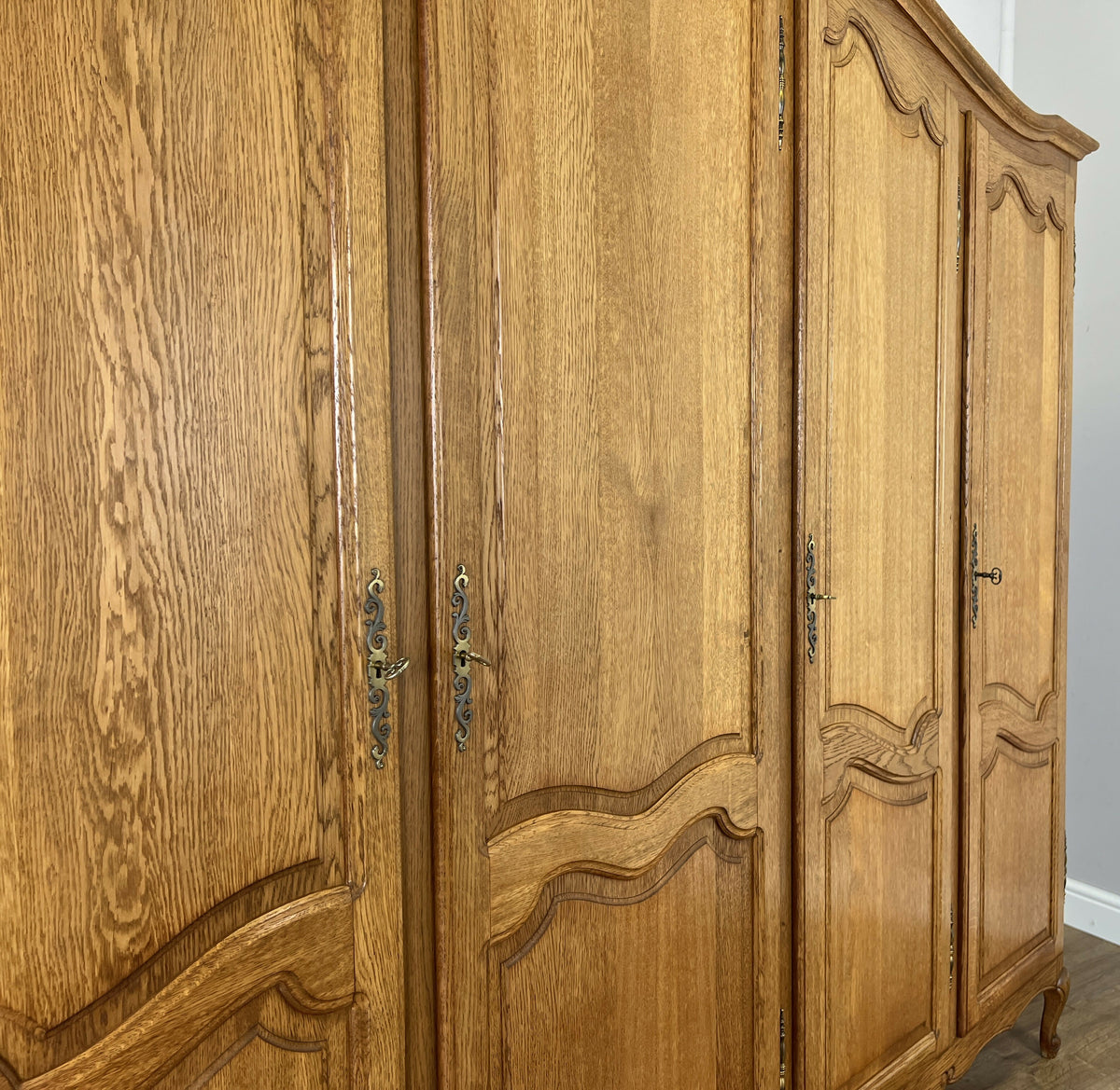 Wardrobe Vintage French Louis XVI Style Oak Five Door Carved Armoire LOT 6519