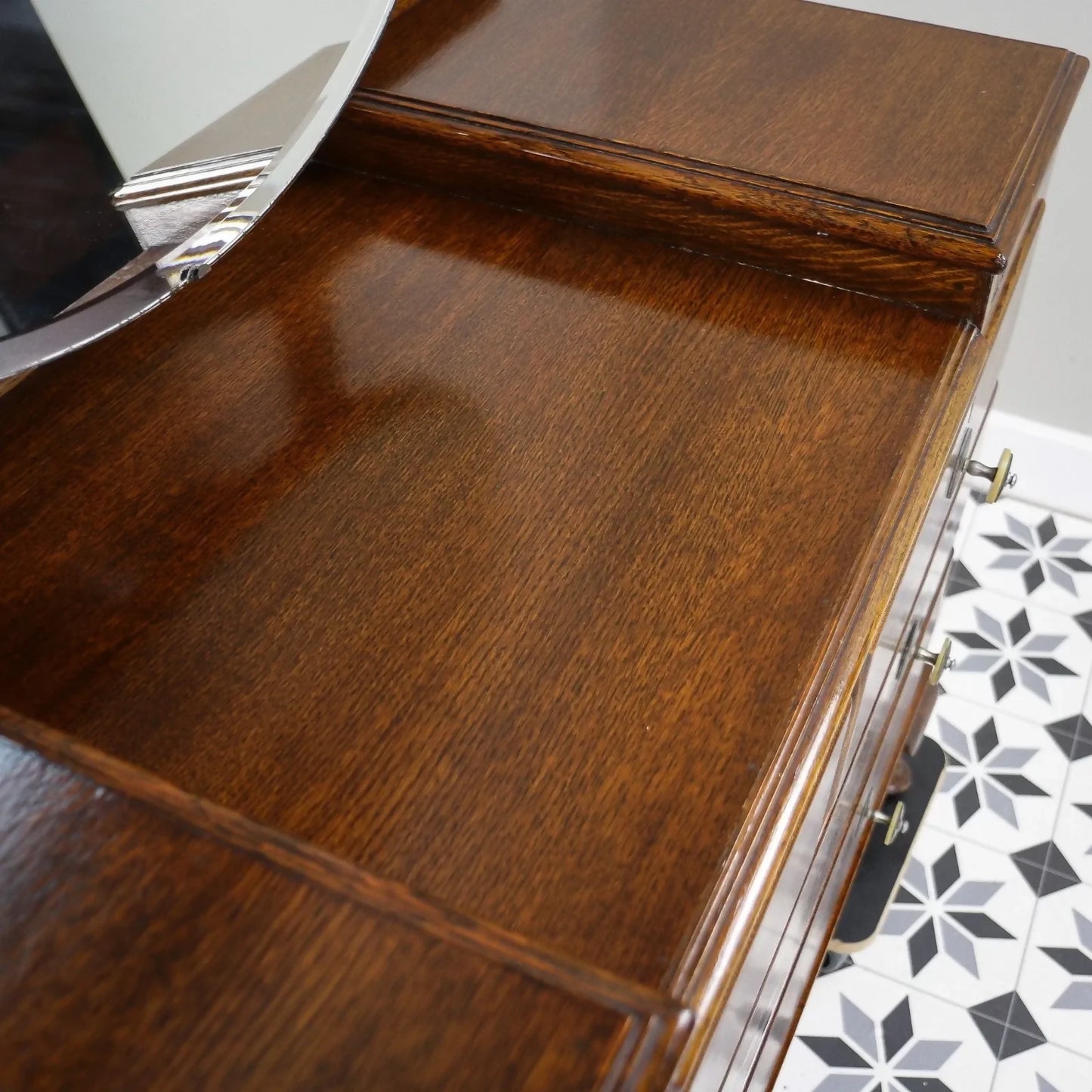 Vintage Carved Oak Dressing Table with Mirror 1930s