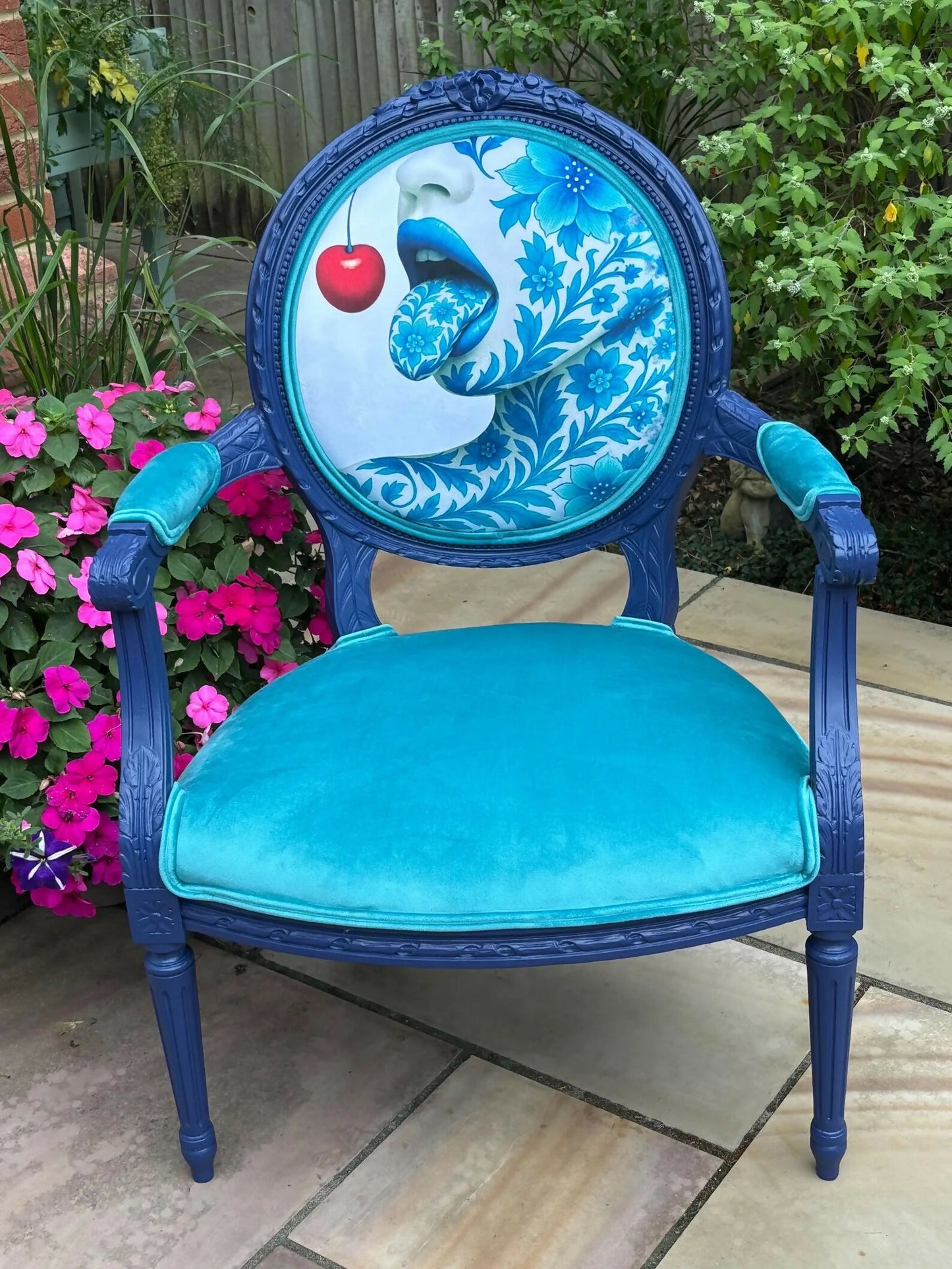 Blue Vintage Chair, Artist Design Bespoke Accent Chair, Statement Furniture