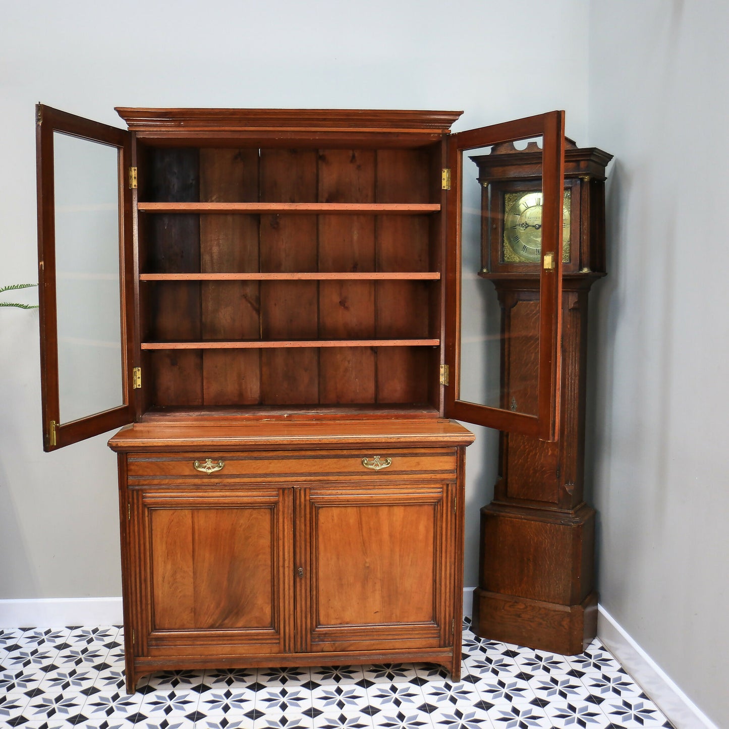 Victorian Mahogany Glazed Bookcase Kitchen Cupboard Display Cabinet