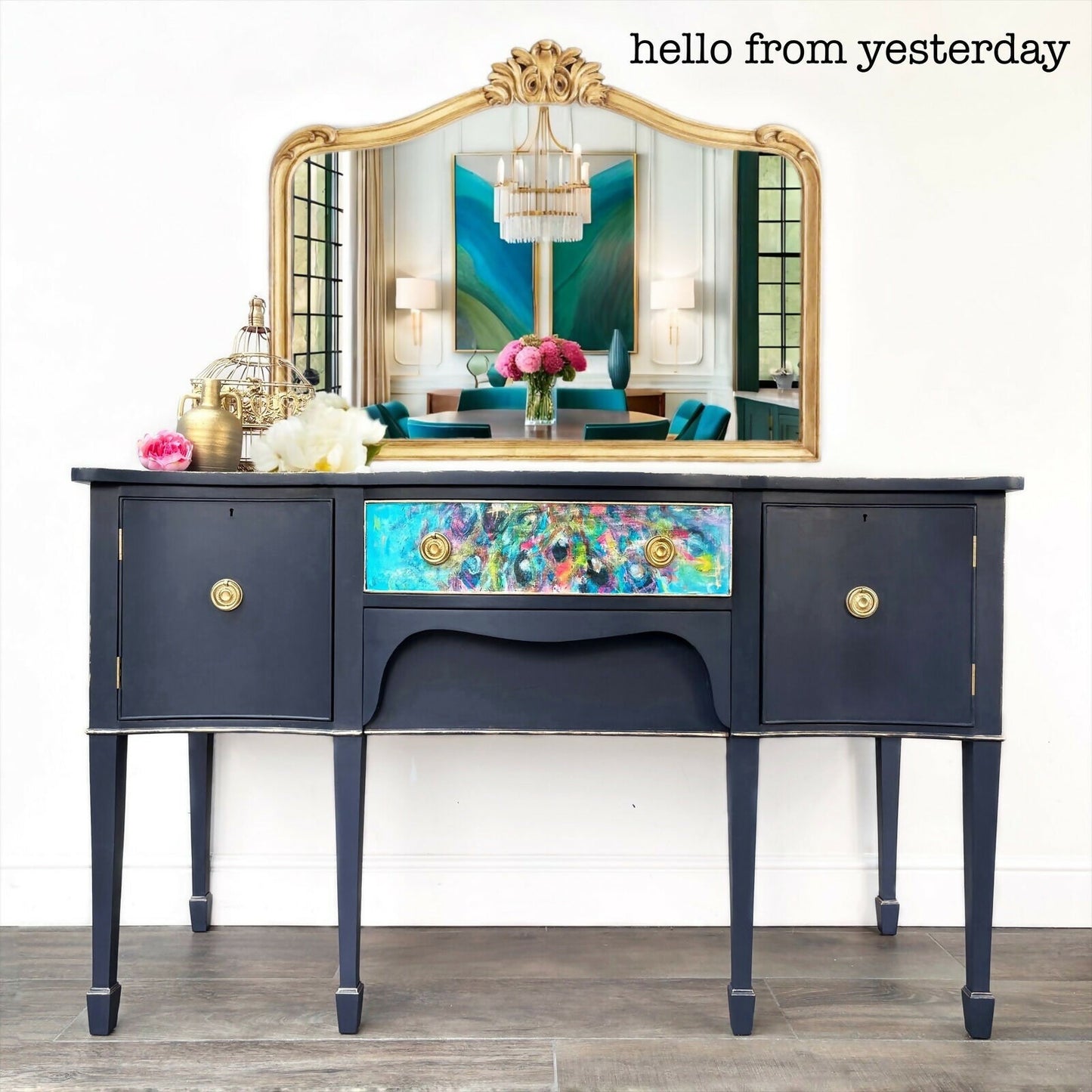 Navy Abstract Antique Sideboard