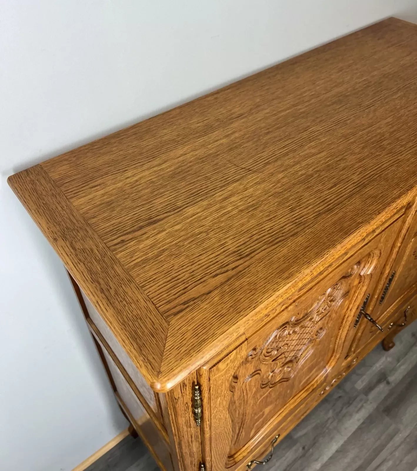 Cabinet Vintage French Louis XVI Oak Sideboard Carved Panels Cupboard LOT 4332