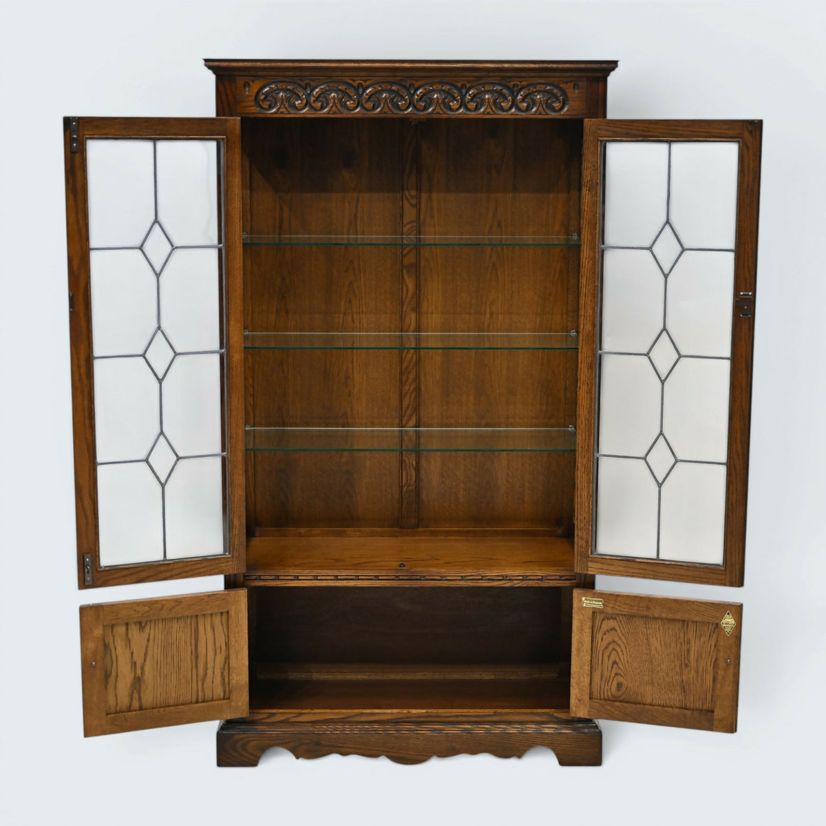 Old Charm Display Cabinet 3 Glass Shelves Tudor Cupboard #2155 FREE UK Delivery