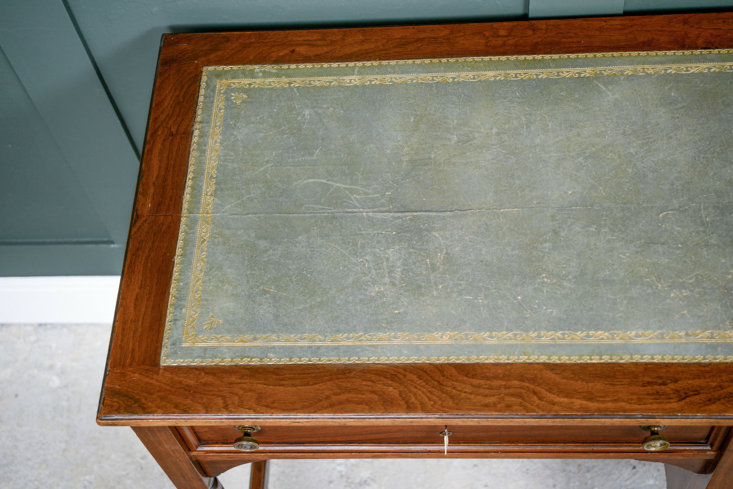 Edwardian Mahogany Writing Desk - Kneehole Desk with Green Leather
