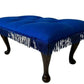 Vintage Upholstered Footstool Blue Tufted Stool Fringe Cabriole Legs