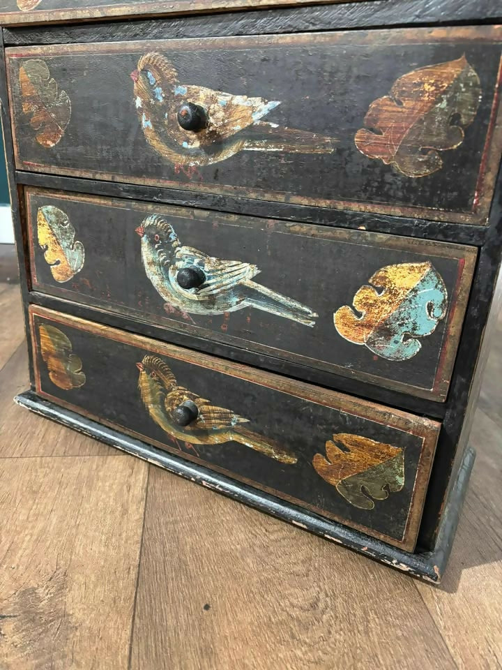 Vintage Oriental Style Five Drawer Chest Decorated with Birds