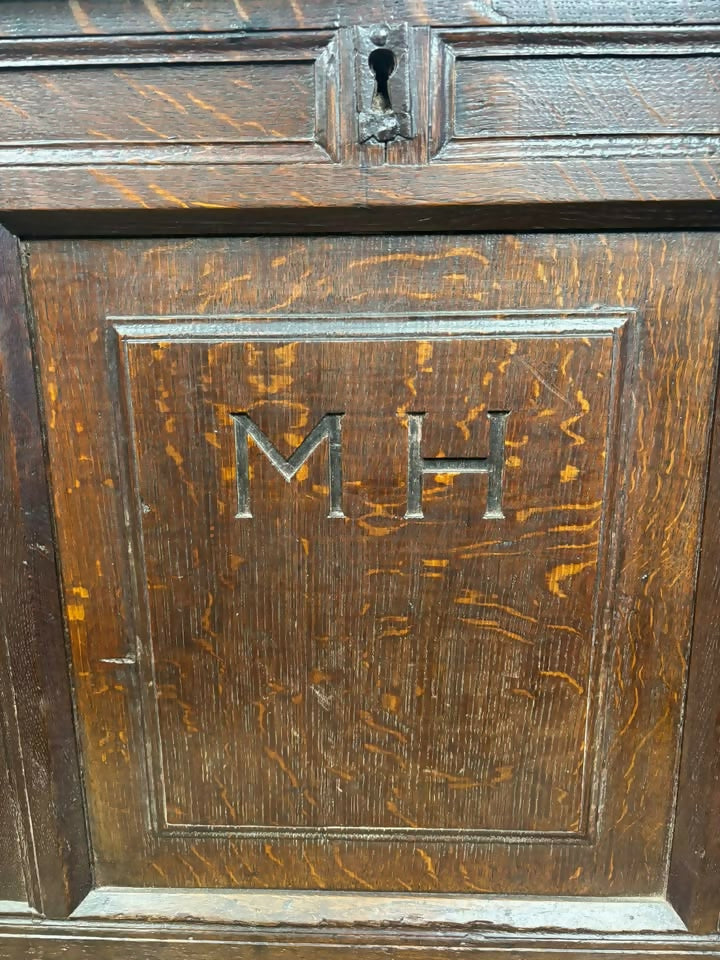 Georgian Oak Three Panel Coffer with Initials ‘MH’