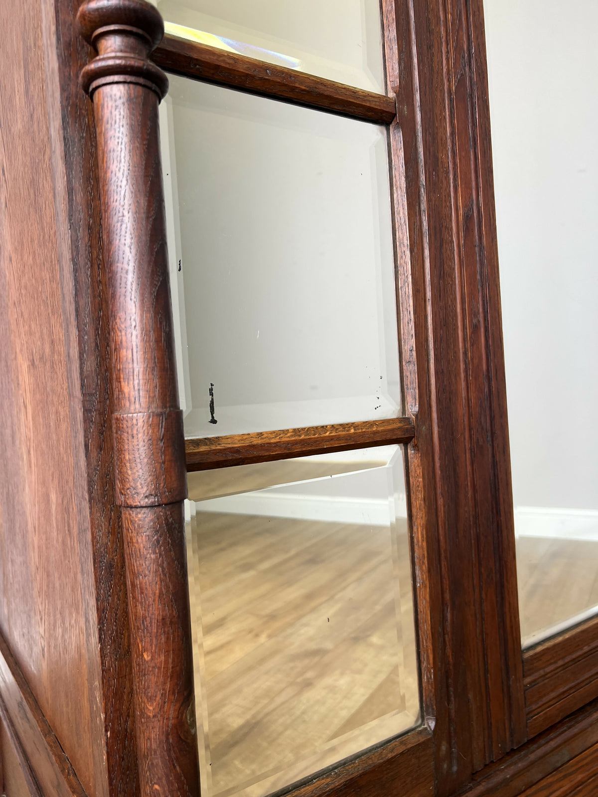 Wardrobe Antique French Style Oak Mirrored Two Drawers Carved Armoire LOT 6541