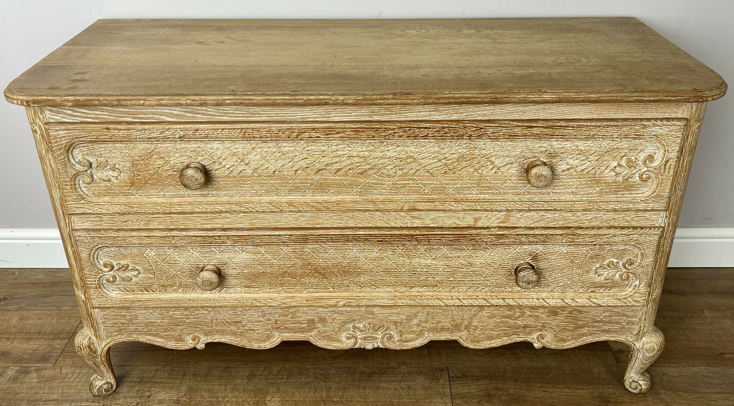 Chest of Drawers Vintage French Louis Oak 2 Drawers Carved Cabinet LOT 6406