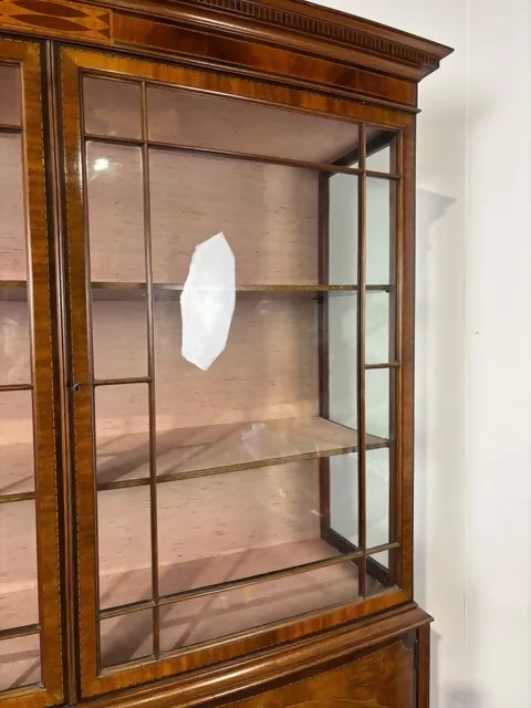 Large Edwardian Inlaid Walnut Bow Front Display Cabinet