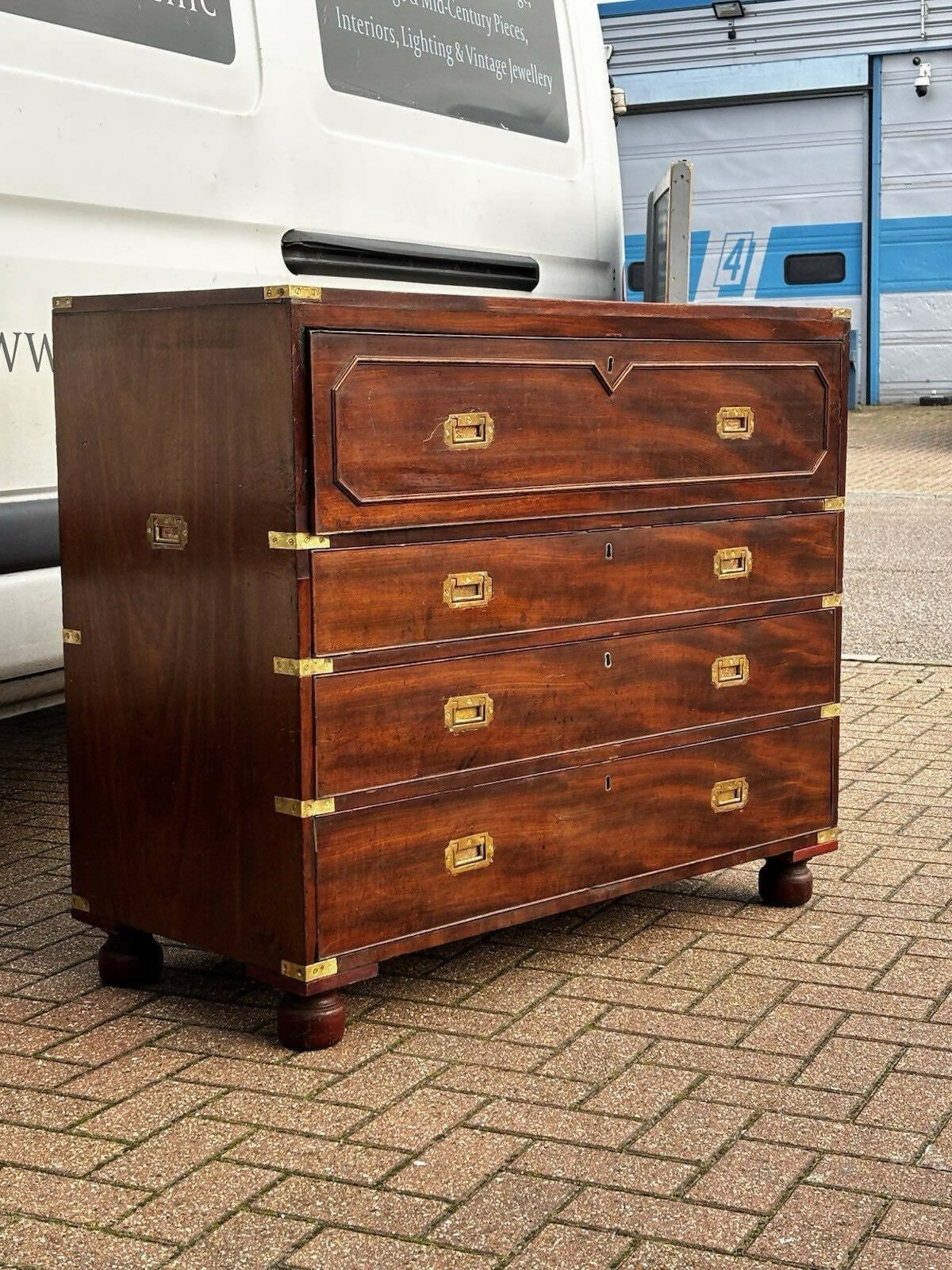 Mahogany Vintage Campaign Secretaire Chest Of Drawers.