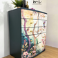 Beautiful watercolour floral mural extra large chest of drawers in a deep teal navy blue. Solid wood, botanical sideboard