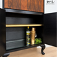 Art Deco Burl Walnut Petit Cocktail Cabinet, Black and Gold, Vintage Drinks Cabinet
