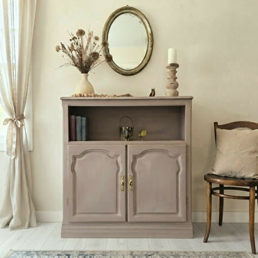 Unique Vintage Hand-painted Dusky Pink Tall Sideboard, Cabinet, Console