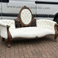 Victorian Sofa In White Leather, Walnut Show Frame, Cabriole Legs.