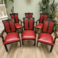 Individual Victorian Arts & Crafts Red Leather Carver Chairs, Carved Oak X6 Available