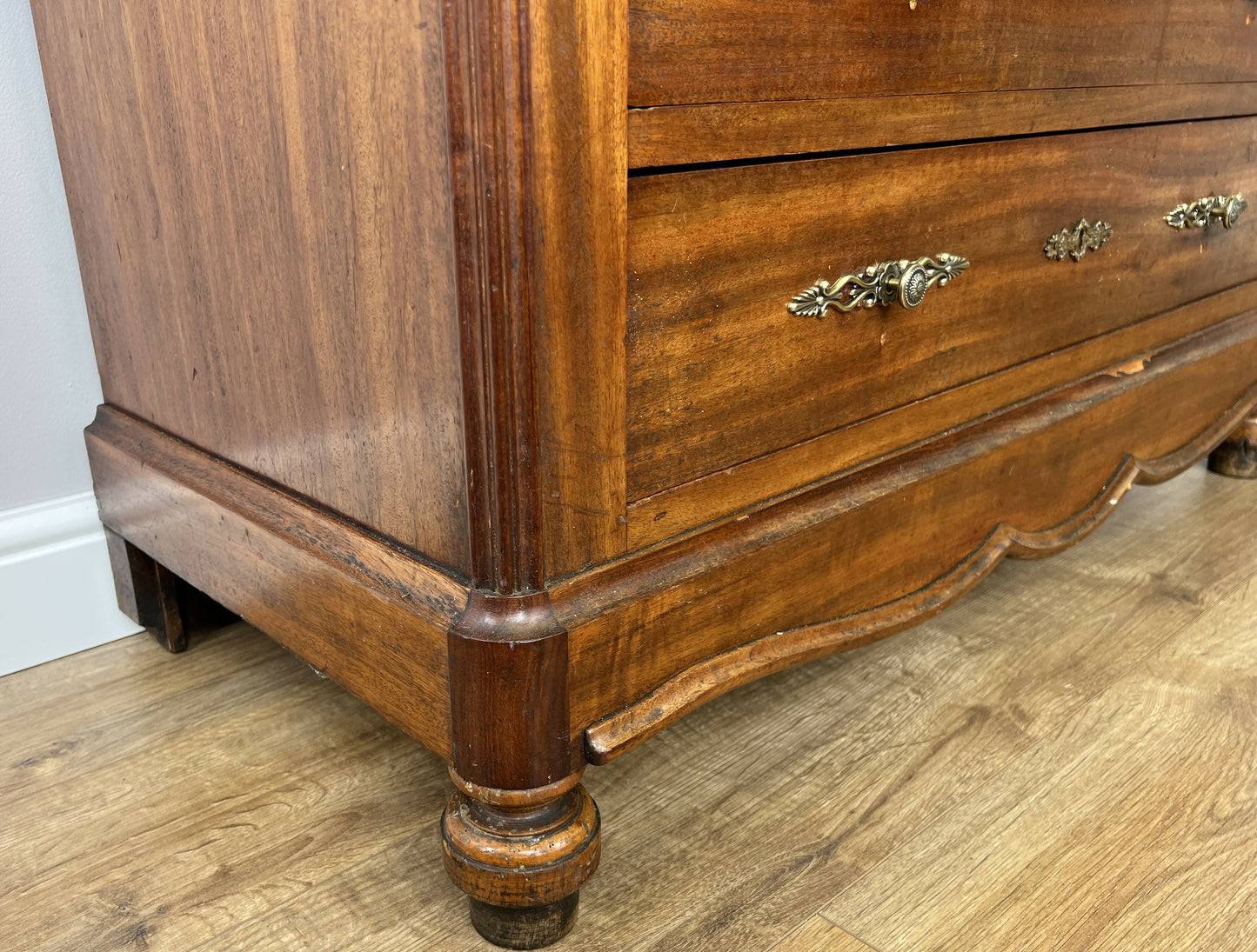 Chest of Drawers Antique French Walnut Marble Top Five Drawer Cabinet LOT 6451