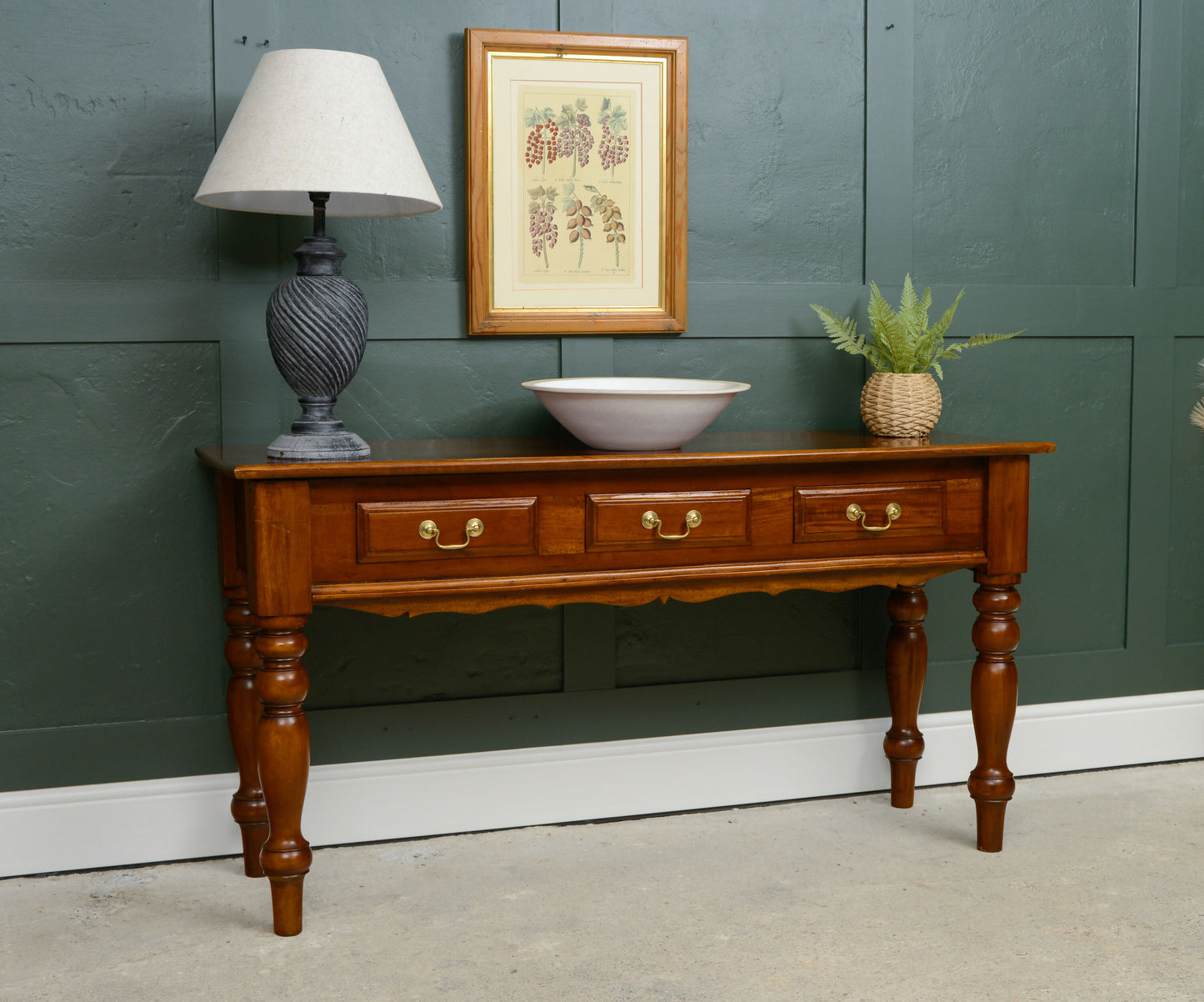 Antique Style Long Console Table - Hardwood Mahogany Finish
