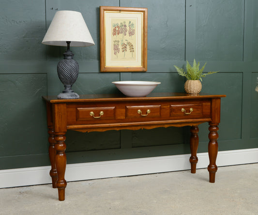 Antique Style Long Console Table - Hardwood Mahogany Finish