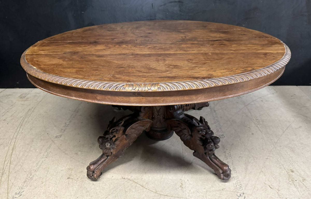 French Carved Oak Hunting Table