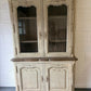 Vintage French Painted Pine display cabinet Glazed doors carving shelves cabrio