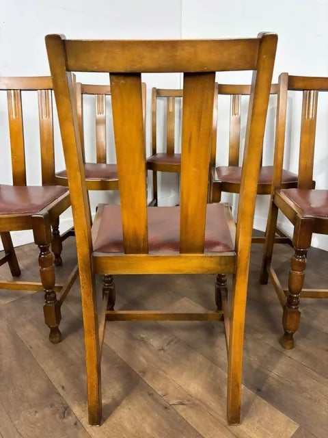 Vintage Set Of Six Oak Dining Chairs