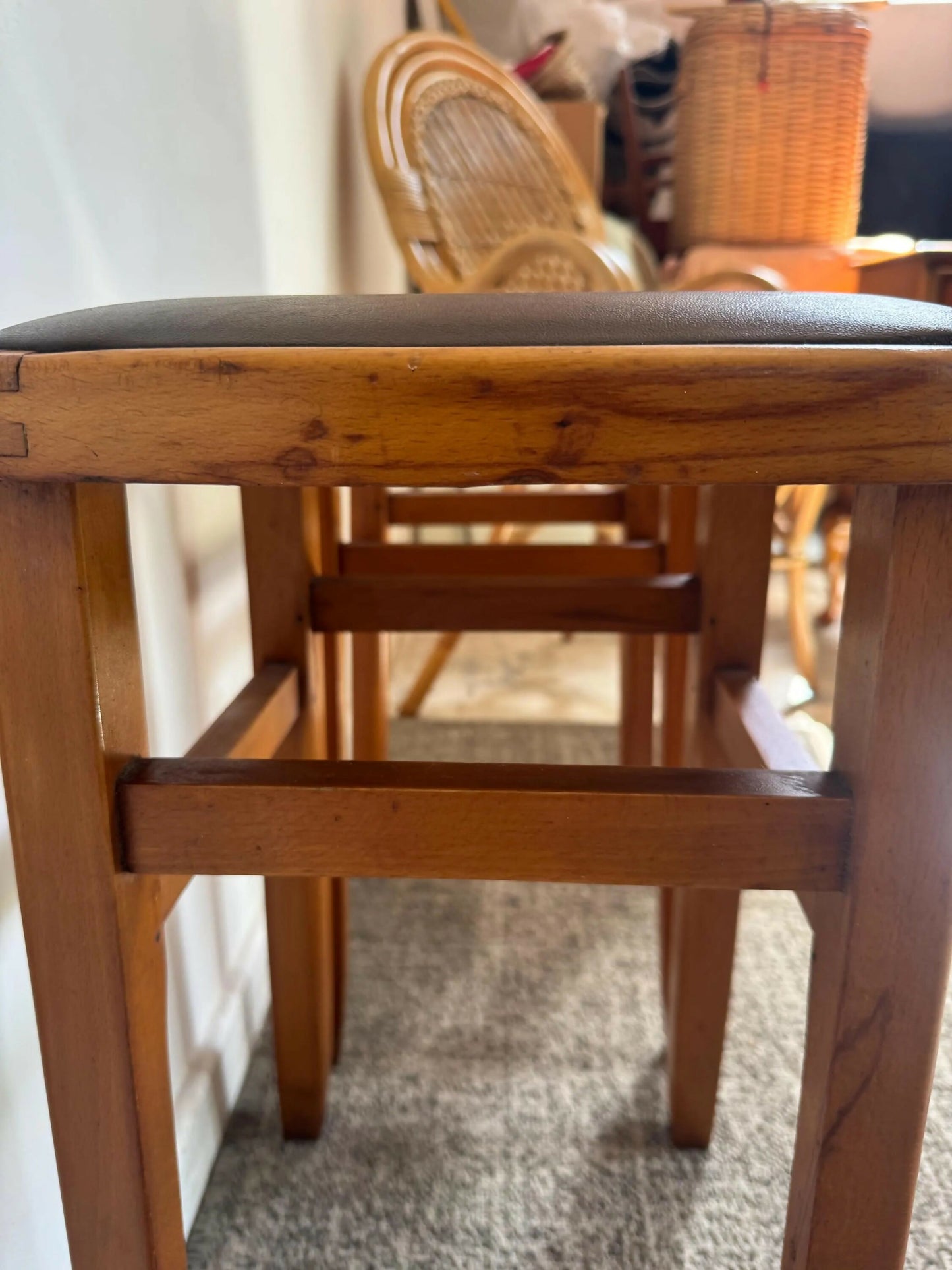 Mid century retro vintage stools wood vinyl brown