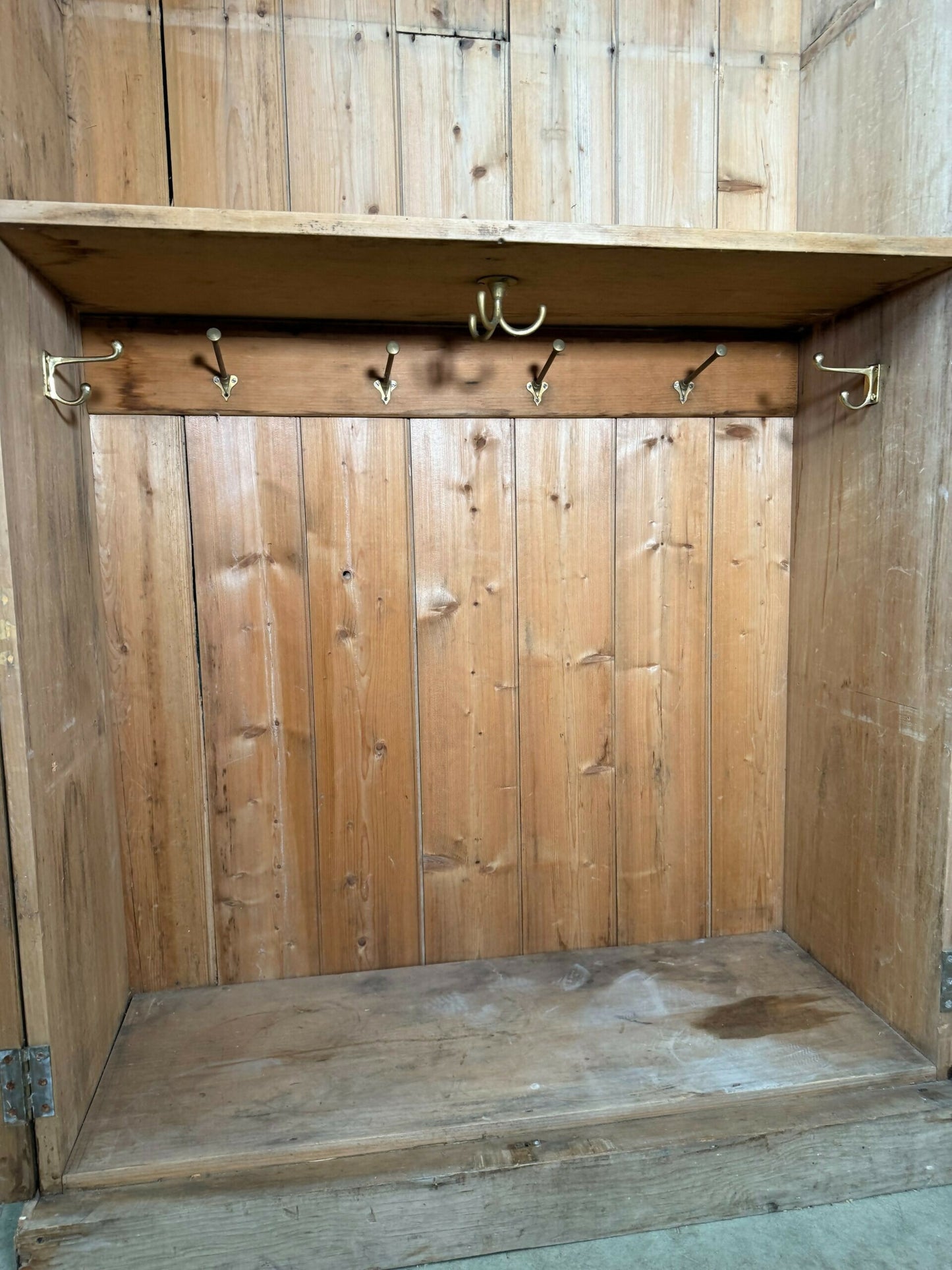 Antique Early Victorian Pine Narrow Hall Housekeeper Cloak Storage Cupboard, c 1830