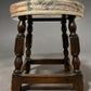 Vintage Oak Stool Rustic Wooden Footstool Turned Legs Aged Patina