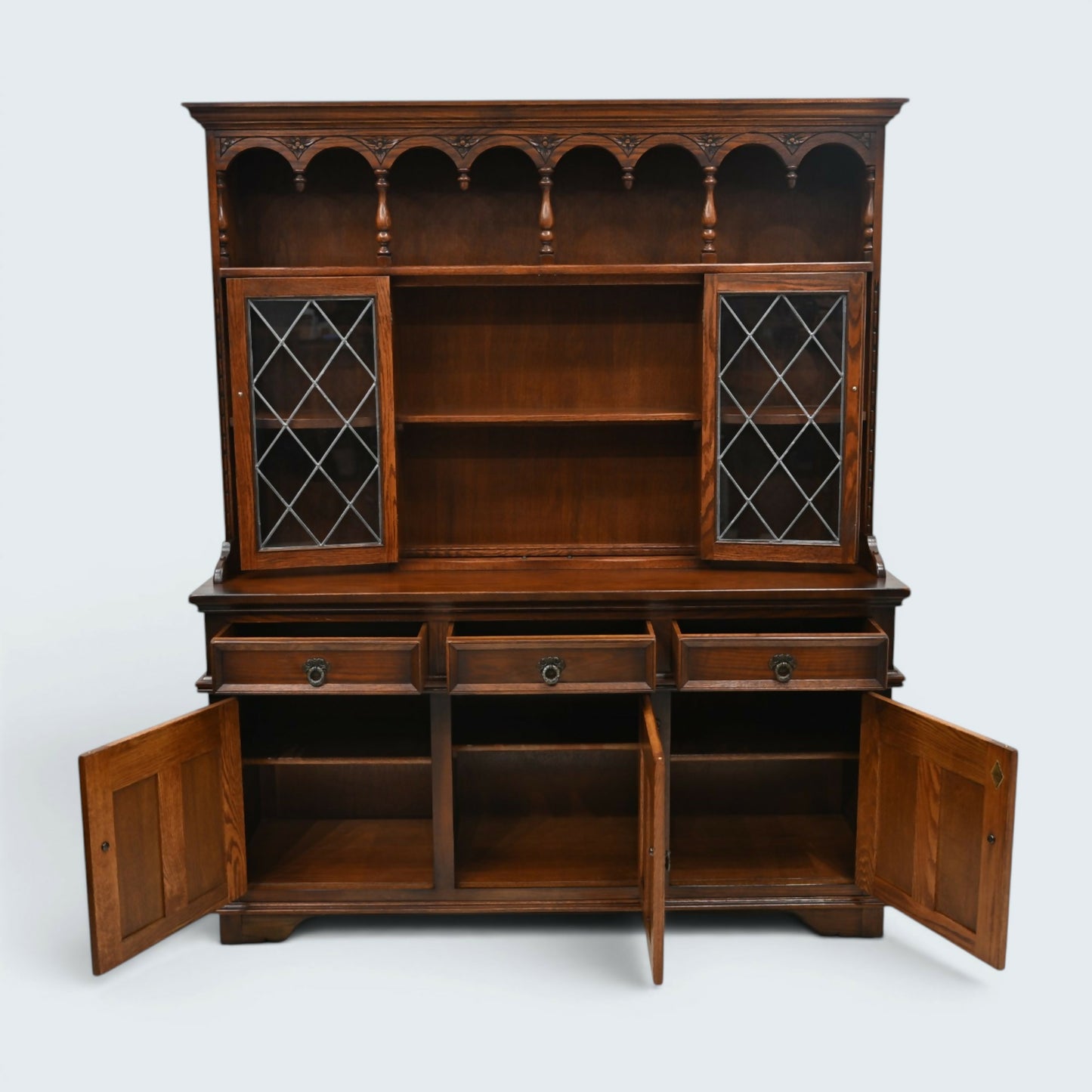 Old Charm Oak Gothic Dresser In Tudor Brown Sideboard Display FREE UK Delivery