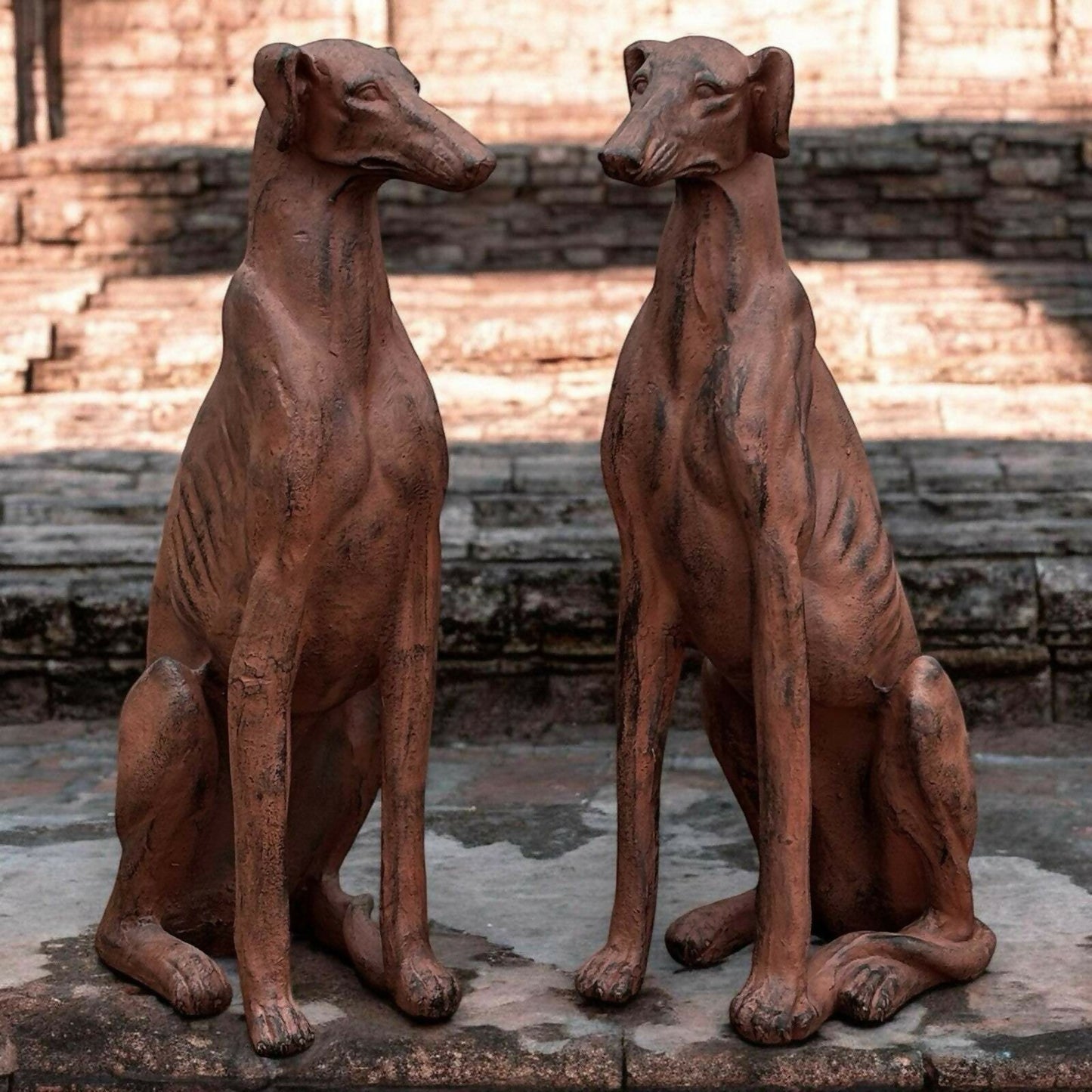 Life Size Pair Of Whippet / Greyhound Vintage Garden Statues.