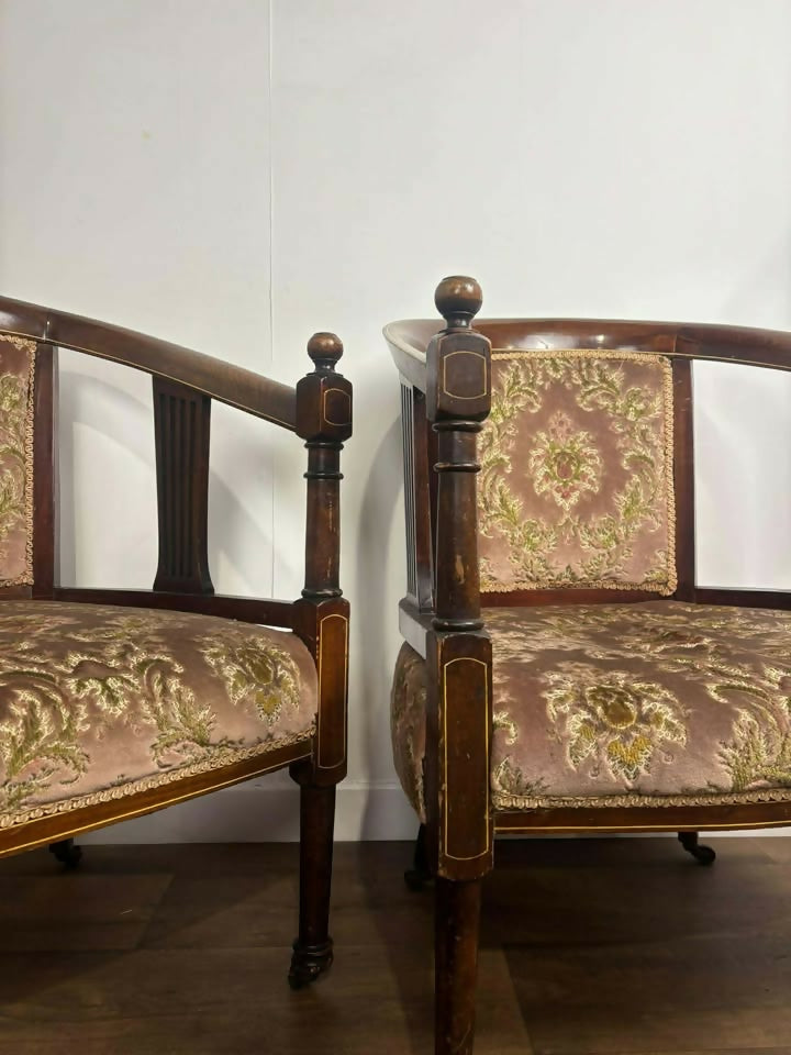 Edwardian Mahogany Inlaid Three Piece Salon Suite