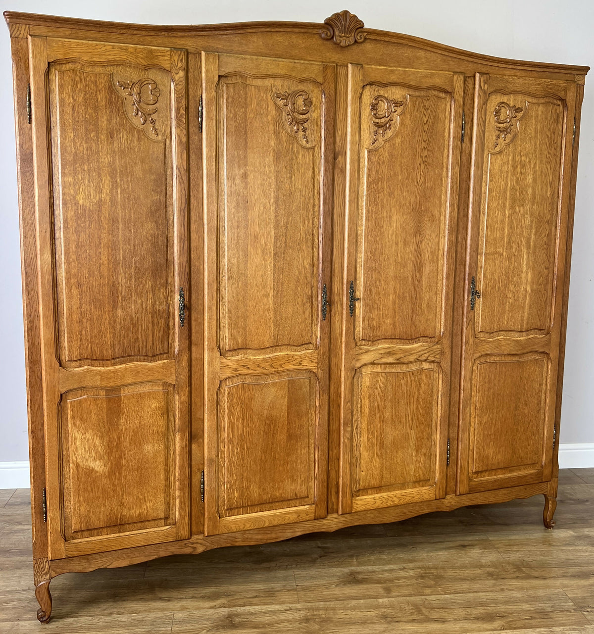 Wardrobe Vintage French Louis XVI Style Oak Four Door Carved Armoire LOT 6533