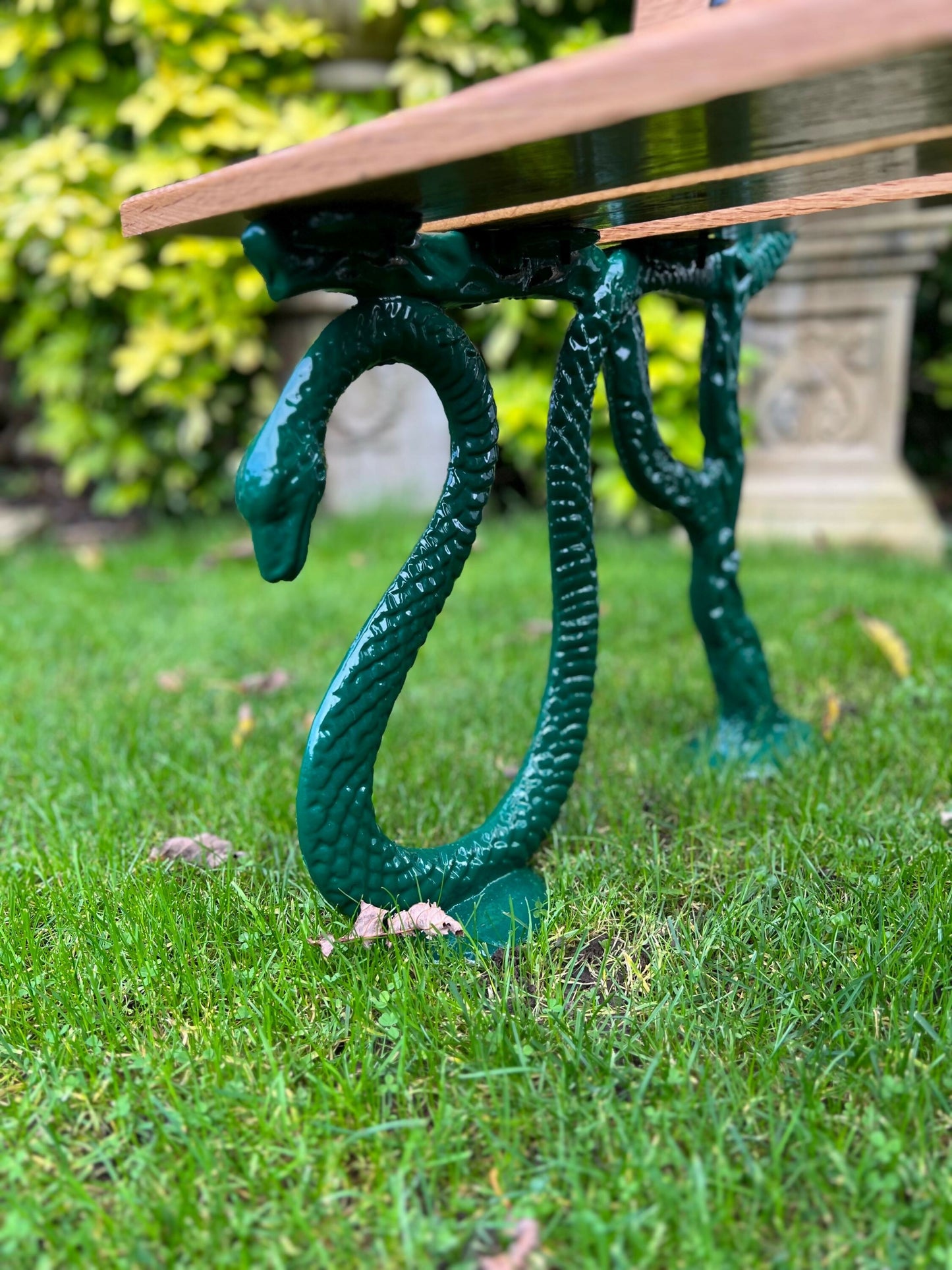 Hissing Serpent Cast Iron and Oak Garden Bench