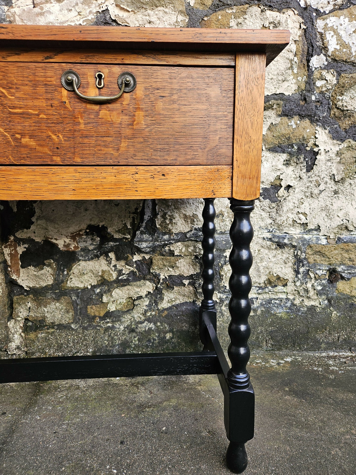 Vintage Oak Chest Of Drawers Two Drawer Cabinet Lovely Detailing Ebonised In Black