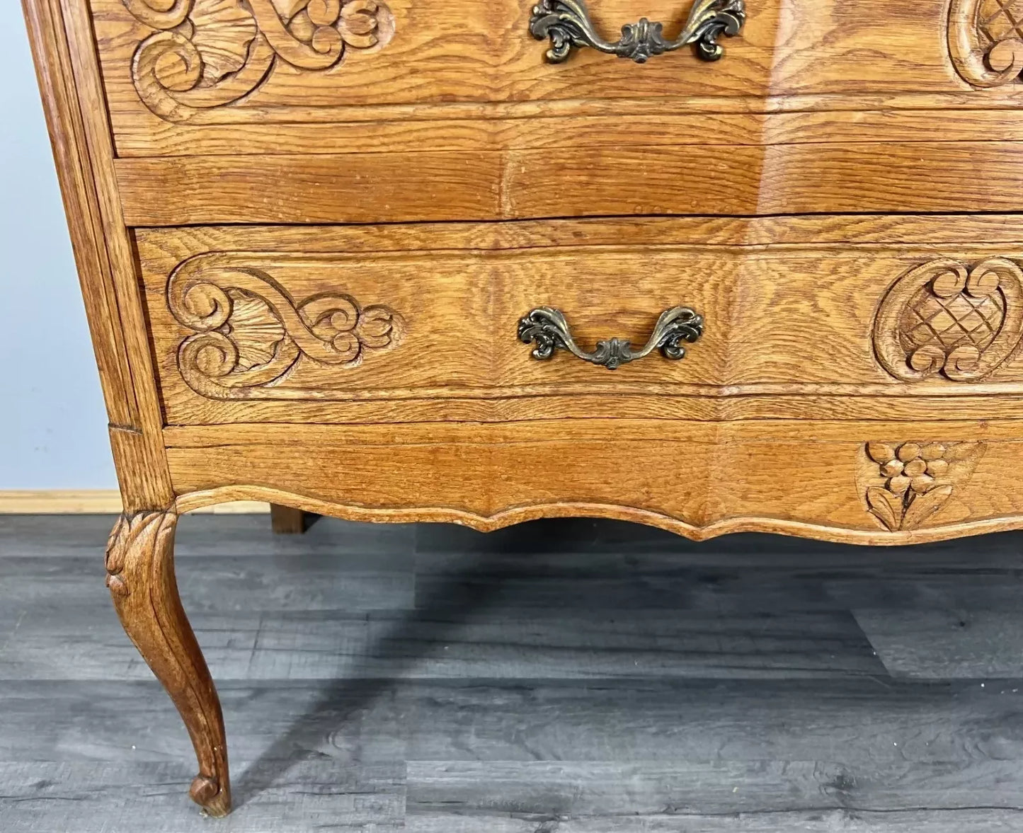 Chest of Drawers Vintage French Oak Louis XVI Style Carved Cabinet LOT 4453