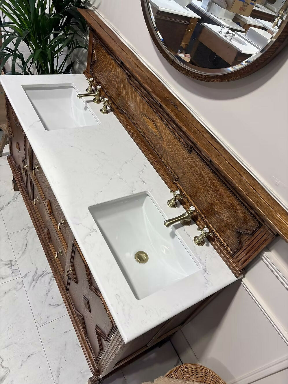 Vintage Wooden Oak Double Vanity Unit