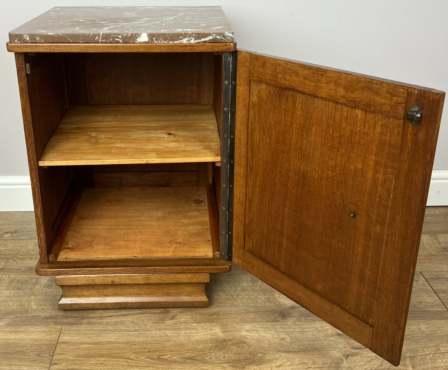Pair of Bedside Tables Antique French Style Oak Marble Top Cabinets LOT 6218