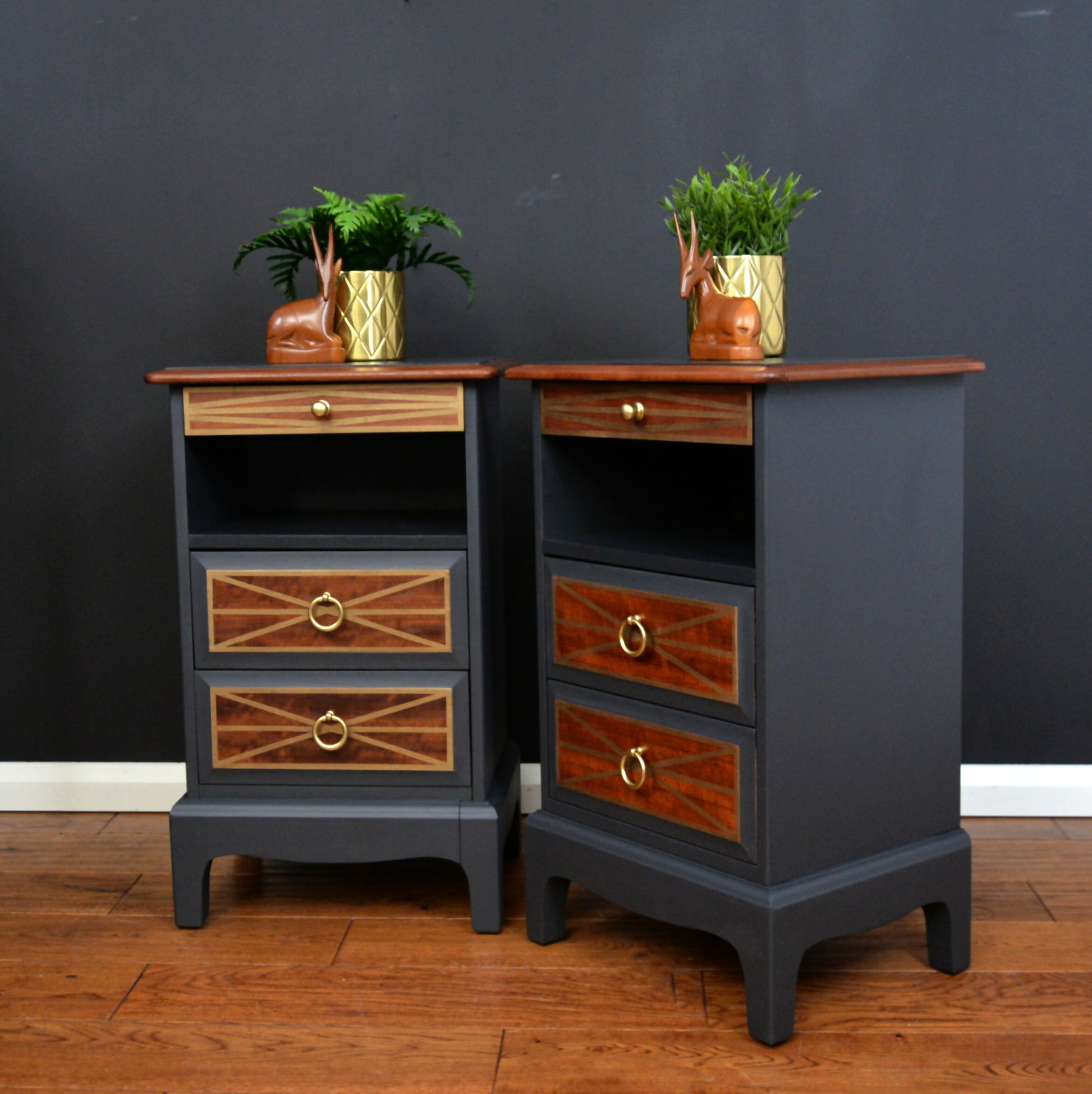 stag slim bedsides in ash grey side view