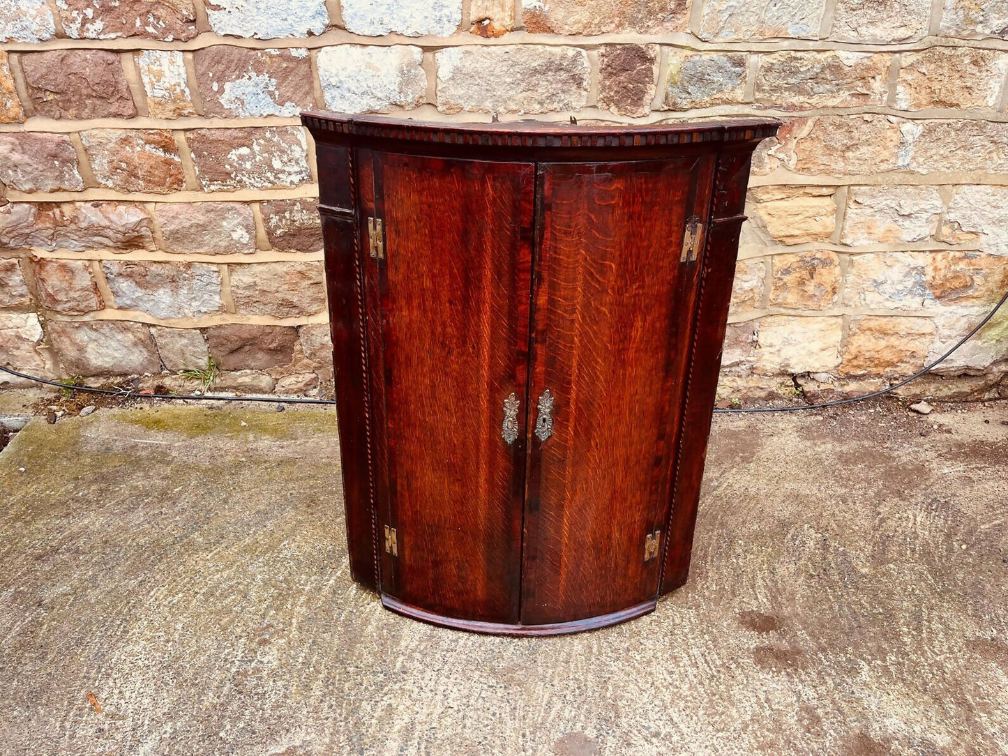 Antique Bow Front Corner Cupboard | Victorian Solid Wood Cabinet | Original Patina | Period Storage