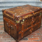 Vintage Inspired English Leather Steamer Trunk Interior Coffee Table End Table
