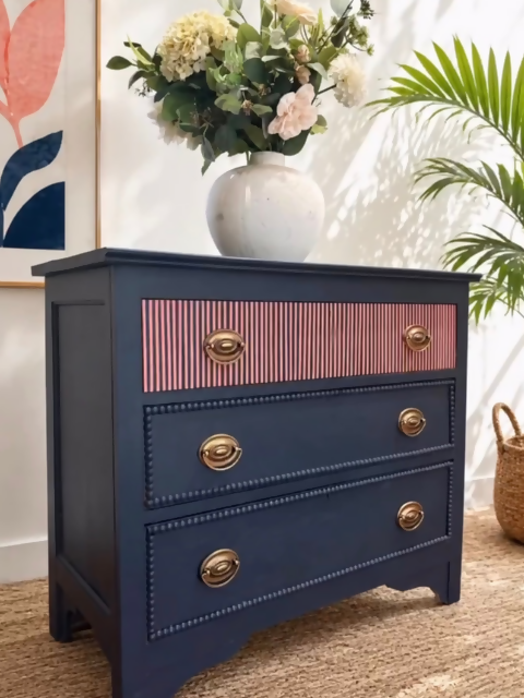 Navy and Coral Striped Chest
