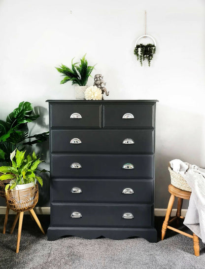grey chest of drawers. Grey, bedroom furniture,tall boy