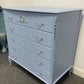 French Louis Style Blue and silver Chest of Drawers: Ornate 5-Drawer Dresser