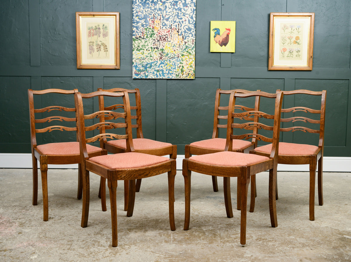 6 Oak Ladder Back Dining Chairs by Strongbow - Mid Century