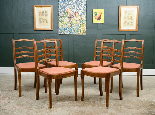 6 Oak Ladder Back Dining Chairs by Strongbow - Mid Century