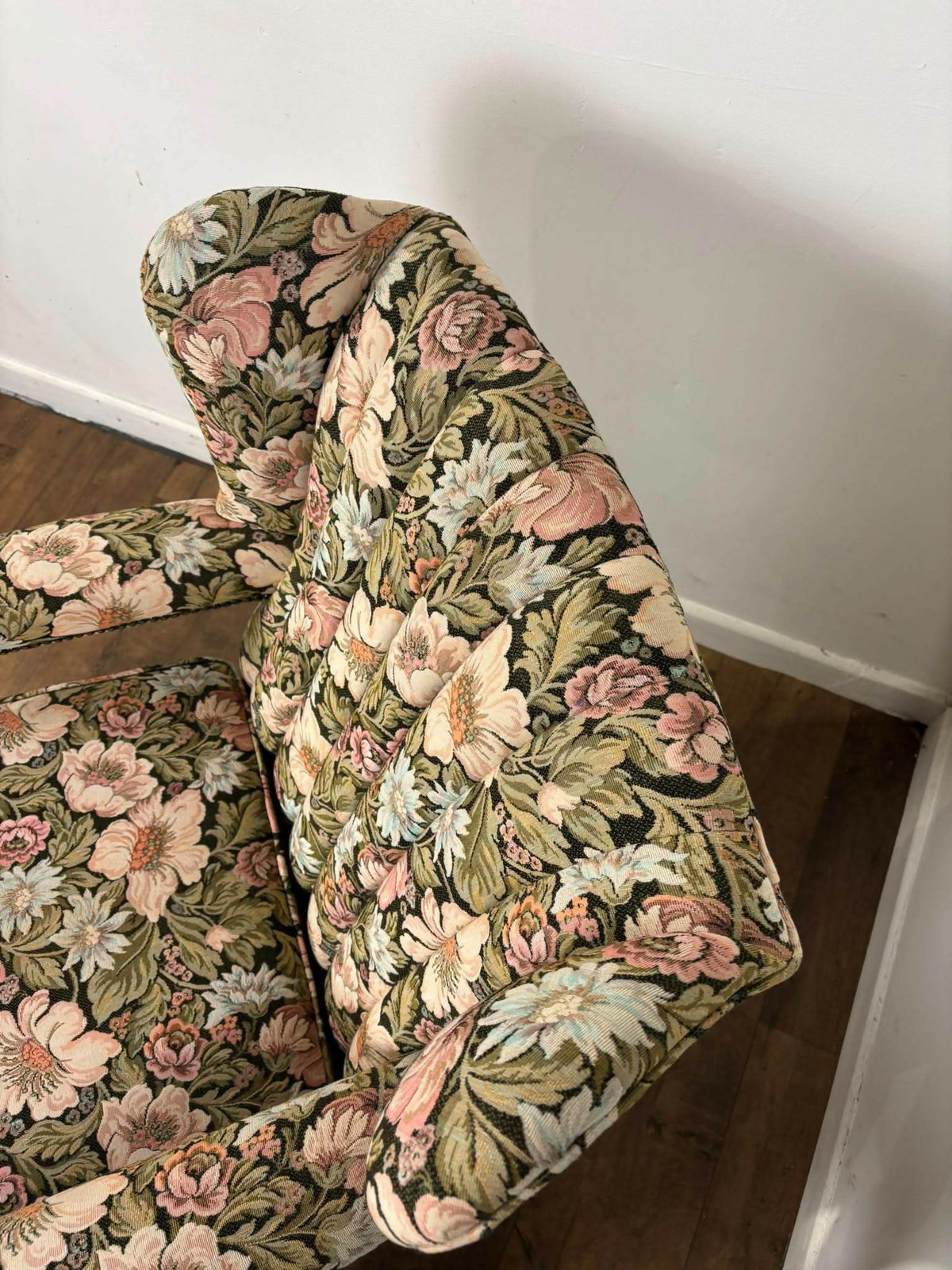 Vintage Reupholstered Floral Wingback Fireside Armchair